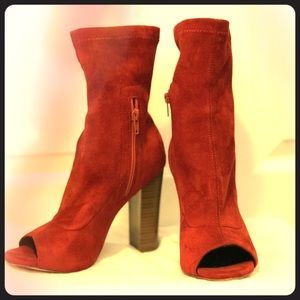 Red peep toe booties